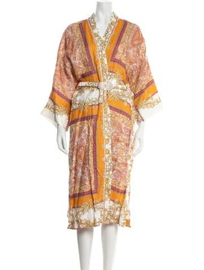 Pre-owned Maje Linen Paisley Print Robe W/ Tags In Orange