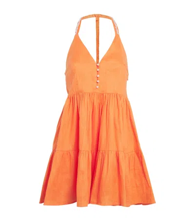 Maje Linen Pearl-trim Mini Dress