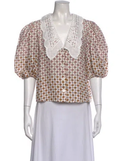 Pre-owned Maje Linen Printed Blouse In White