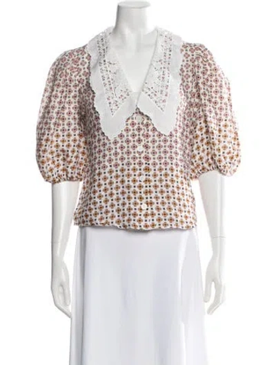 Pre-owned Maje Linen Printed Blouse In White