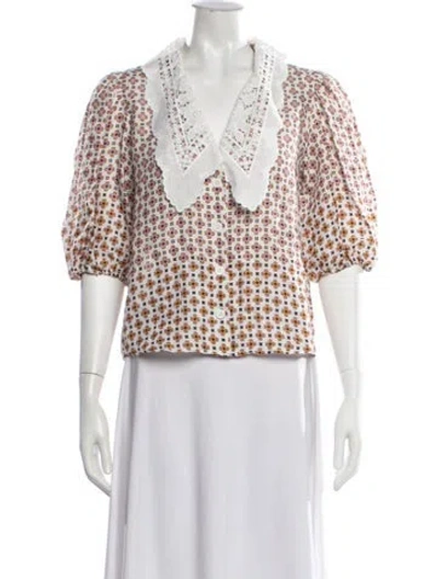 Pre-owned Maje Linen Printed Blouse In White