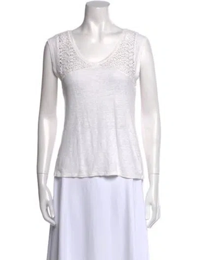 Pre-owned Maje Linen Scoop Neck Top In White