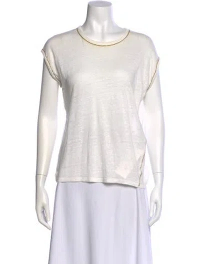 Pre-owned Maje Linen Scoop Neck T-shirt In Neutral