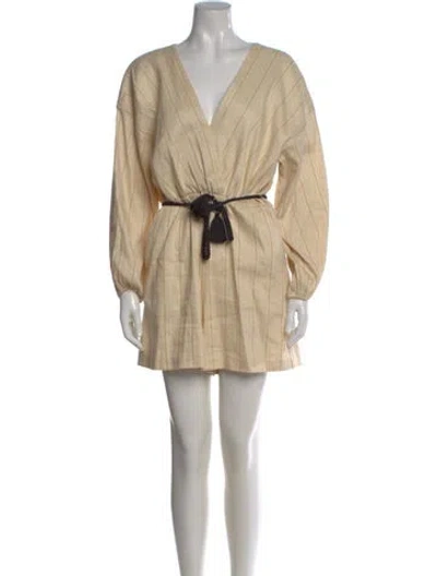 Pre-owned Maje Linen Striped Romper In Brown