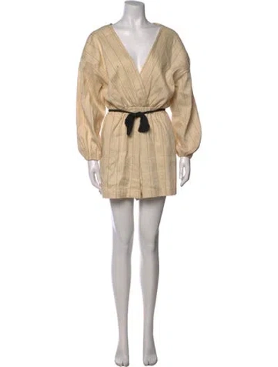 Pre-owned Maje Linen Striped Romper In Brown