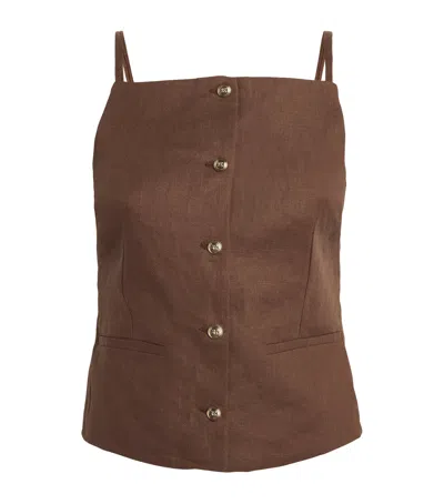 Maje Linen Tank Top In Brown