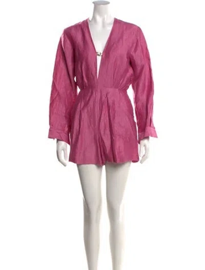 Pre-owned Maje Linen V-neck Romper In Pink