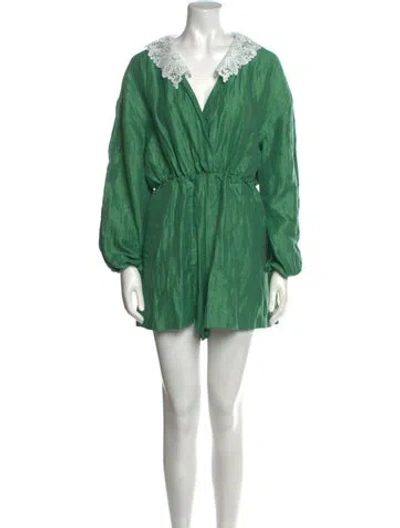 Pre-owned Maje Linen V-neck Romper W/ Tags In Green
