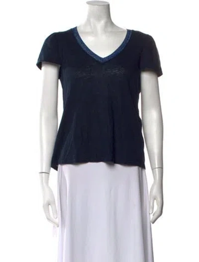 Pre-owned Maje Linen V-neck T-shirt In Blue