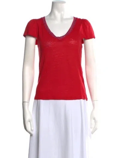 Pre-owned Maje Linen V-neck T-shirt In Metallic/red