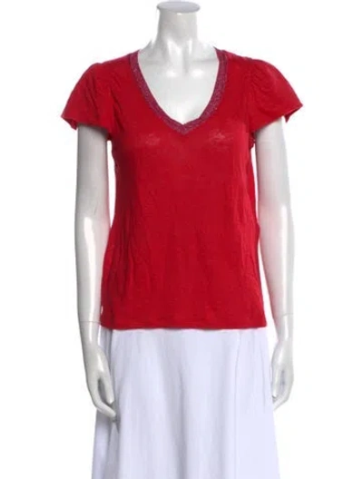 Pre-owned Maje Linen V-neck T-shirt In Red
