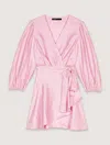 Maje Womens Roses V-neck T-waist Linen-blend Mini Dress In Rose