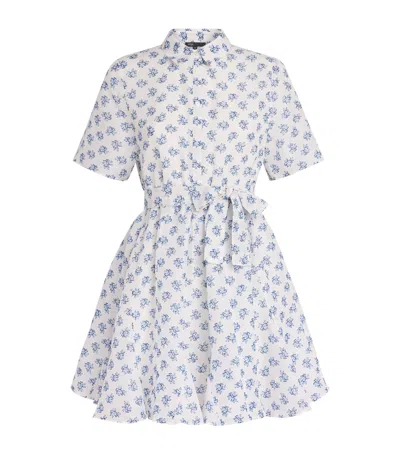 Maje Linen-blend Floral Print Mini Shirt Dress In Blue