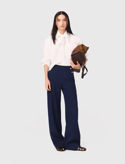 Maje Linen-blend Sailor Trousers In Blue