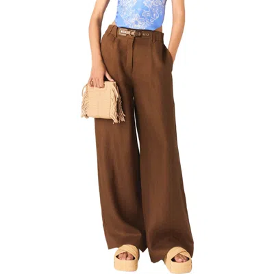 Maje Linen-blend Trousers In Brown