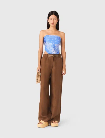 Maje Linen-blend Trousers In Brown