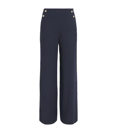 Maje Linen-blend Wide-leg Trousers In Blue