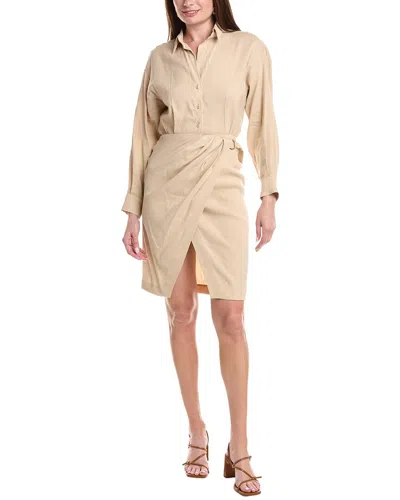 Maje Linen-blend Wrap Shirtdress In Beige