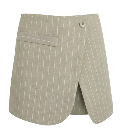 Maje Linen-cotton Blend Stripe Skort In Brown