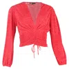 Maje Lion Cropped Ruched Top In Red Polyester In Multi