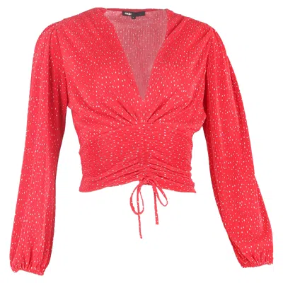 Maje Lion Cropped Ruched Top In Red Polyester In Multi