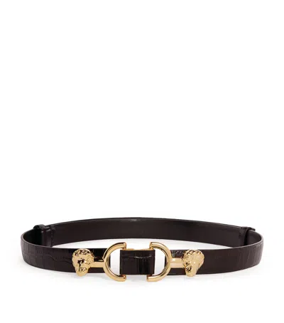 Maje Lion-embellished Leather Horsebit Belt In Black
