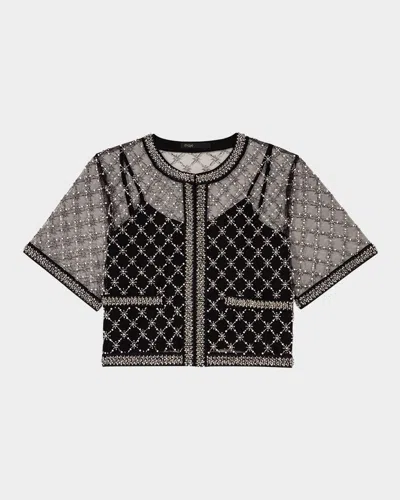 Maje Womens Bead-embroidered Short-sleeve Tulle Top Black