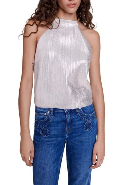 Maje Lirex Metallic Halter Top In Silver