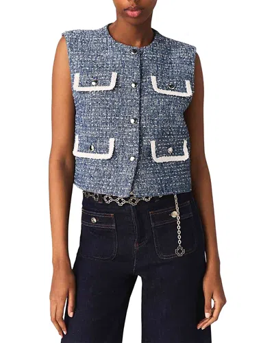 Maje Litalba Tweed Jacket In Blue