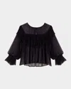Maje Litan Gathered Sheer Blouse In Black