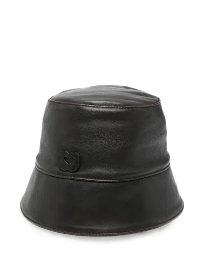 Maje Logo-patch Leather Bucket Hat In Black