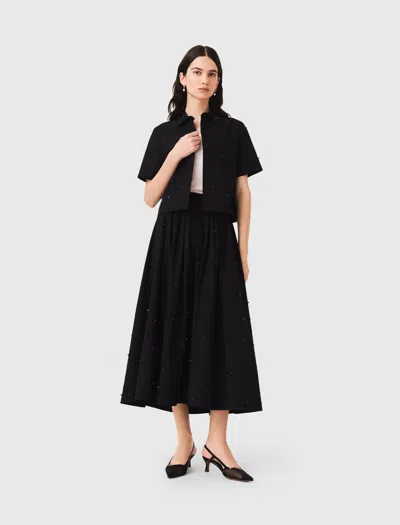 Maje Long Beaded And Rhinestone Skirt In Black