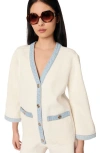 Maje Long Cardigan With Denim Details In Ecru