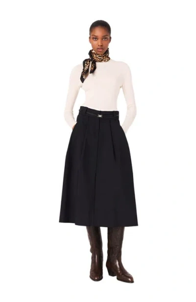 Maje Long Cotton Skirt With Belt In Blue
