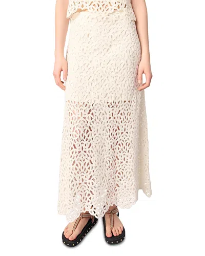 Maje Womens Blanc Circle-embroidered Mid-rise Knitted Midi Skirt In Ecru