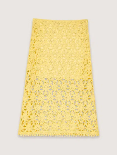 Maje Long Crochet Skirt In Jaune Banane