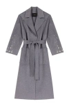 Maje Long Double-faced Rhinestone Coat In Gray