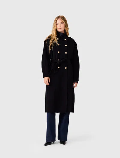 Maje Long Double-faced Coat In Black