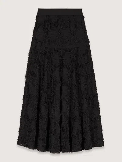 Maje Long Embroidered Skirt In Black