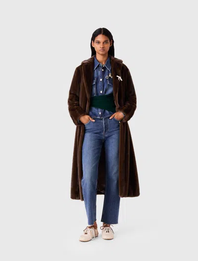 Maje Long Faux Fur Coat In Blue