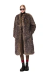 Maje Long Faux Fur Coat In Brown