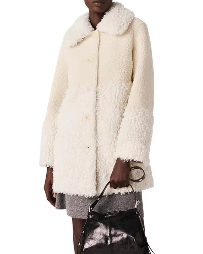 Maje Long Faux Fur Coat In Sand
