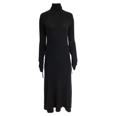 Maje Long Knit Turtleneck Dress In Black Cotton