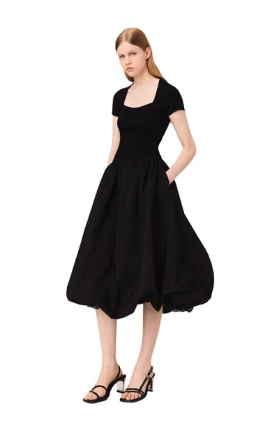 Maje Long Mesh And Taffeta Dress In Black