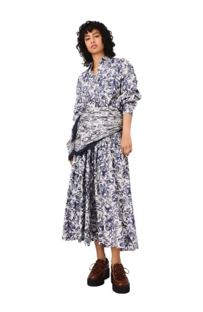 Maje Long Patterned Shirt In Blue