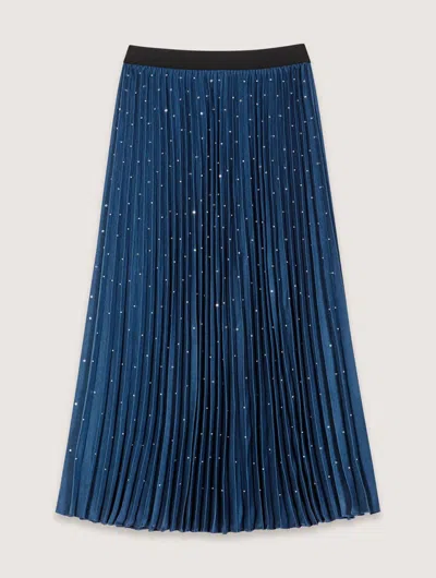 Maje Long Pleated Skirt With Studs In Blue