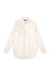 Maje Long Shirt With Embroidered Flowers In White