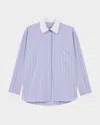 Maje Striped Shirt With Beaded Collar In Light Blue Stripes