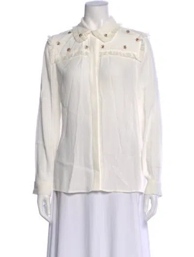 Pre-owned Maje Long Sleeve Blouse In White