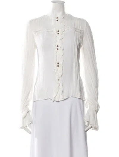 Pre-owned Maje Long Sleeve Blouse In White